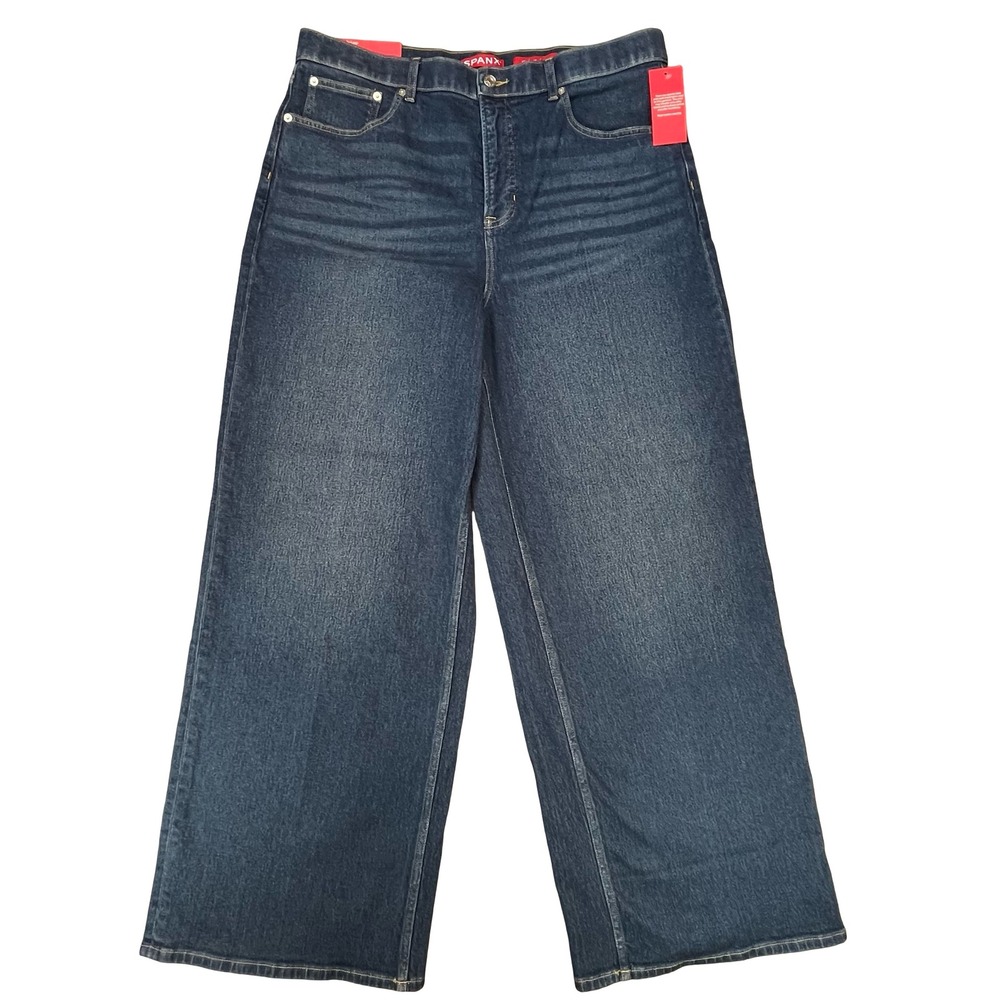 Spanx NWT Womens Wide Leg Jeans Blue Authentic 360 Shaping Denim High Rise 1X 1T